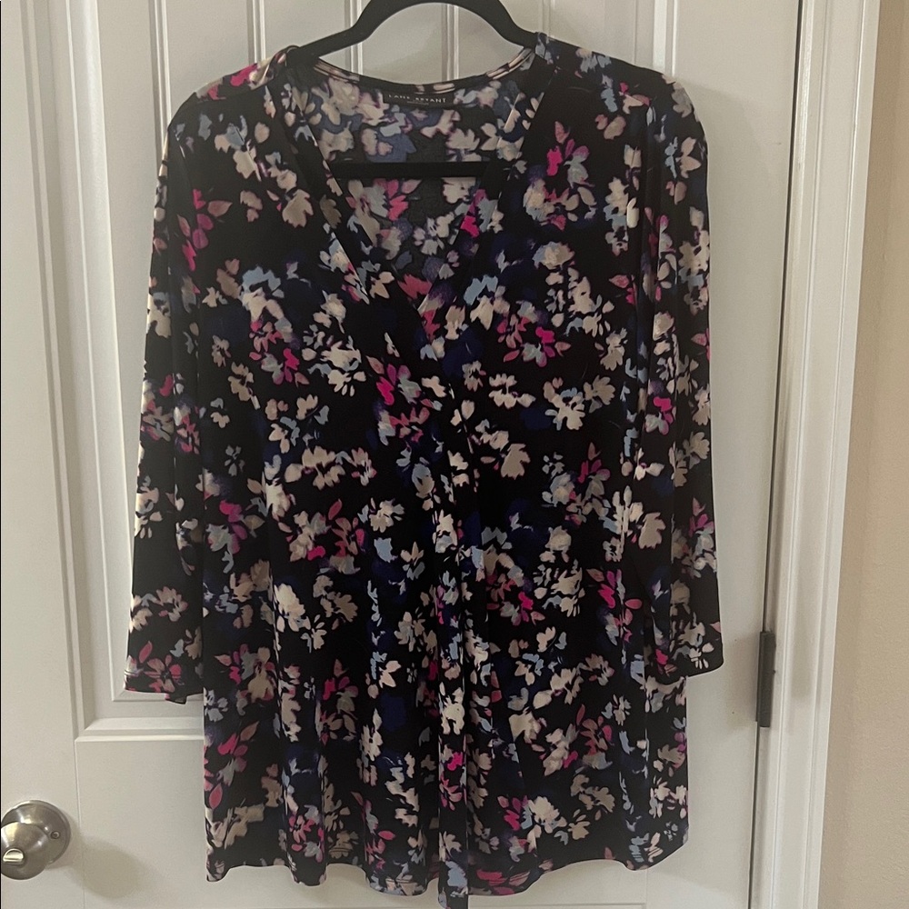 Lane Bryant Black Multicolor Floral Blouse